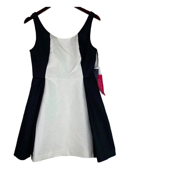 NWT H Halston Dress 4 Small Black Ivory Colorblock Stripe Slvlss Party Cocktail - Picture 2 of 7